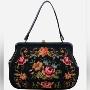 Floral Embroidered Black Handbag